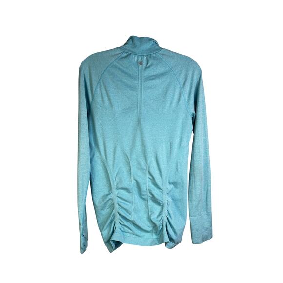 Athleta Running Pullover Jacket Womens M Blue Ruched Front Half Zip Turtle Neck - Picture 3 of 8
